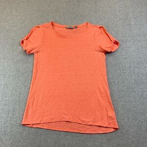 Athleta Zephyr Linen Tee Coral Orange Short Sleeve T Shirt Size M Lightweight